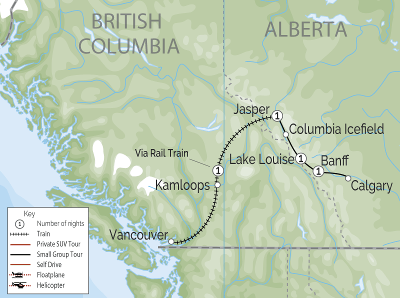 Canadian Rockies Icefield Discovery Train Tour | VIA Rail map