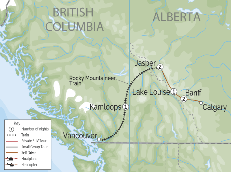 Journey through the Canadian Rockies Rail & Road Trip | Rocky Mountaineer map