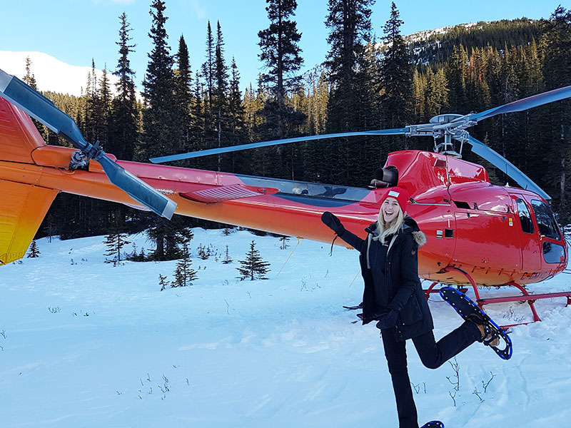Luxury Winter Train Trip to the Canadian Rockies | Our Team on the Snowshoe Heli Tour