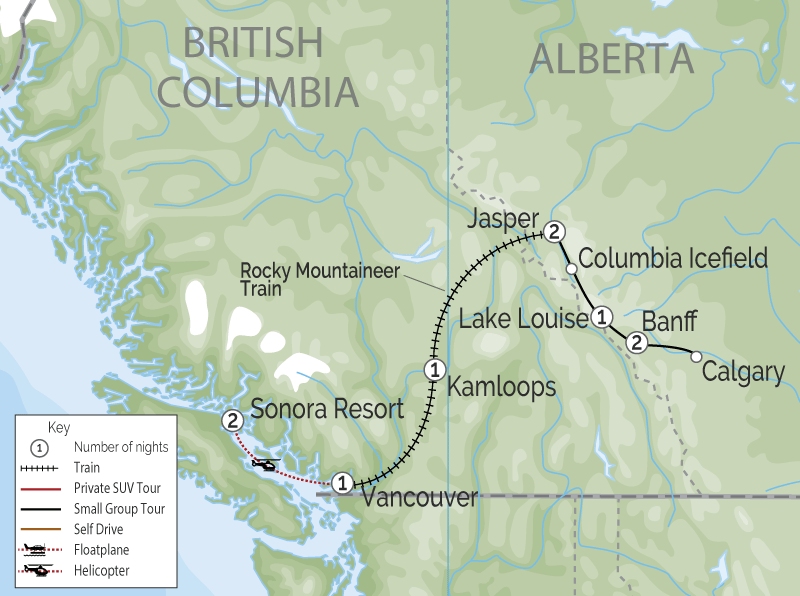 Spectacular West Train to the Canadian Rockies | Rocky Mountaineer map