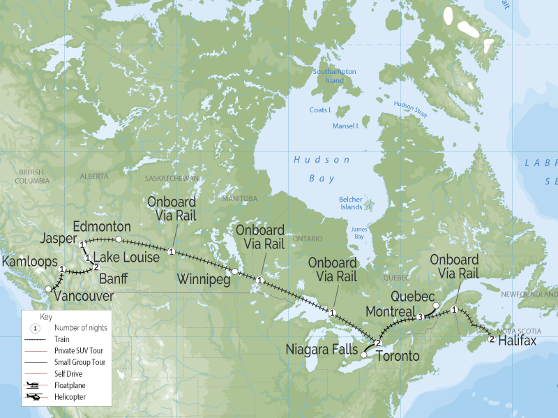 Trans Canada Train Trip Adventure | Vancouver to Halifax map