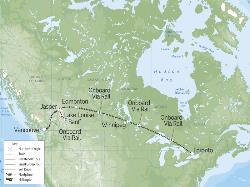Trans Canada Winter Train Adventure | Vancouver to Toronto map
