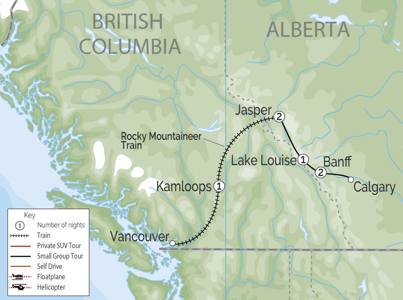 Western Canada Highlights Train Trip | Rocky Mountaineer Train map