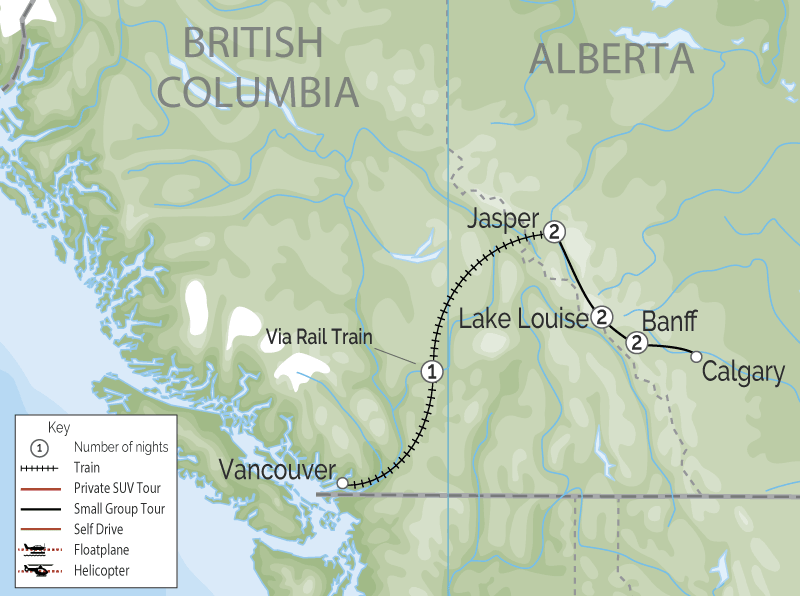 Canadian Rockies Winter Train Trip | Winter Escapades map